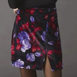 Anthropology Velvet skirt floral with purple and red, size 4